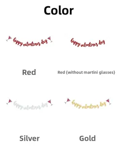 Detailed comparison of glitter Happy Valentine's Day banners in red, gold, and silver finishes