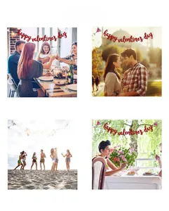 Glittery Happy Valentine's Day banners in gold and red for romantic party decorations