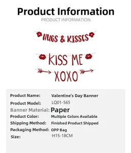 Détail des bannières de la Saint-Valentin à paillettes rouges avec lettrage Hugs & Kisses