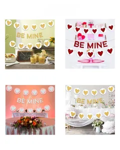 Detail of glitter BE MINE Valentine's Day banner in gold, red, silver and pink variants