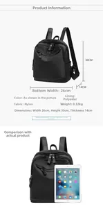 Spécifications détaillées de taille pour le sac à dos en nylon noir et sa capacité