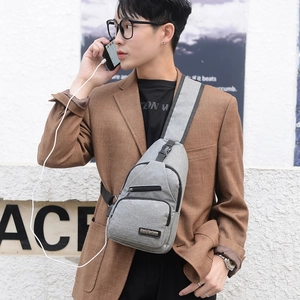 Men Casual Nylon Chest Bag With USB Charging Port Outdoor Sport Crossbody Shoulder Sling Bag For Daily Travel