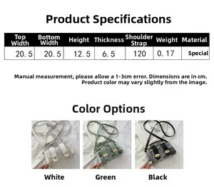 Size chart for jelly graffiti crossbody bag showing dimensions 20.5x12.5x6.5cm and strap