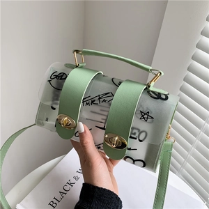 Transparent PVC Graffiti Crossbody Bag With PU Leather Trim Gold Twist Lock Small Square Handbag For Women