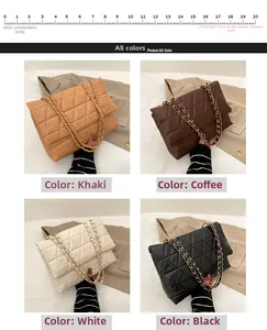 Détails du sac à bandoulière matelassé en losanges en kaki, café, blanc et noir