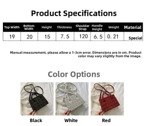 Tabella taglie per borsa a tracolla a quadri con dimensioni e opzioni di colore