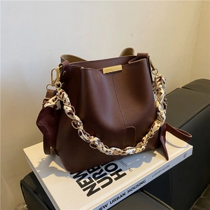 Sac Seau en Cuir PU Vintage pour Femmes Petit Sac à Bandoulière Avec Bandoulière Foulard Léopard Chaîne Mode