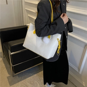 Chic large capacity tote bag in white and yellow contrast with cute relief patterns