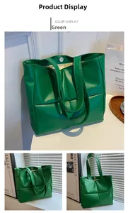Detail view of large green tote bag showing quilted texture and magnetic closure