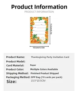 Gedetailleerde specificaties van Thanksgiving uitnodigingen met afmetingen 15,5x10,5 cm