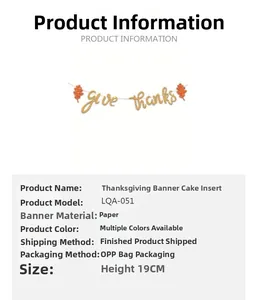 Detail view of Give Thanks glitter banner and maple leaf cake toppers for Thanksgiving decor