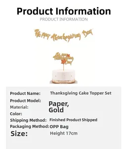 Detail of glitter gold Happy Thanksgiving banner and paper cake topper 17cm set