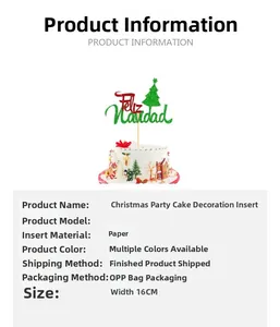 Macro shot of green glitter Christmas tree cake topper with Feliz Navidad text 16cm wide