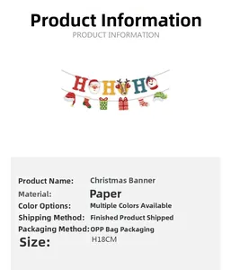 Close-up of H18CM HOHOHO Christmas banner featuring Santa, reindeer, and snowman motifs
