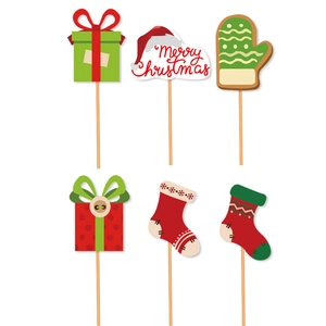 Christmas theme cake toppers set with festive gloves, socks and gift box decorations