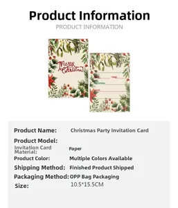 Detailoverzicht van kerstuitnodigingskaart met bloemmotieven en productspecificaties