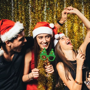 Occhiali albero di Natale con bastoncino per decorazioni per foto e feste natalizie