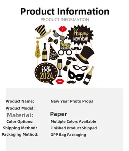 Detailed view of 20-piece New Year party photo props made of high-quality paper material