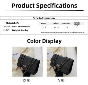 Detailed size guide and parameters for the quilted PU leather chain crossbody bag