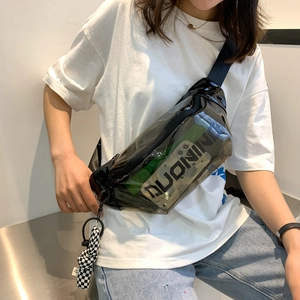 Transparent PVC Chest Bag For Women Retro PU Leather Waist Bag With Checkerboard Pendant Letter Print Fashion Crossbody Bag