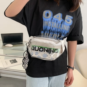 Transparent PVC chest bag with QUONING letter print and checkered bunny charm