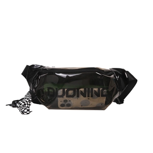 Transparent retro black crossbody chest bag with Duoning print and checkerboard charm