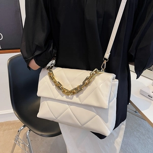 Sac à Épaule Vintage Matelassé à Losanges pour Femmes Mode Chaîne Dorée Épaisse Sac Bandoulière en Similicuir PU