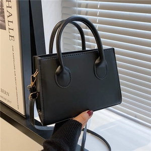 Minimalist Women PU Leather Small Square Crossbody Bag With Stitching Detail Dual Handle Adjustable Shoulder Strap Commuter Handbag