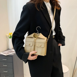 Creative beige jacket shaped mini crossbody bag with metal hanger handle for women