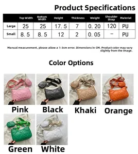 Größentabelle mit Maßen und PU-Material für gesteppte Crossbody-Umhängetaschen