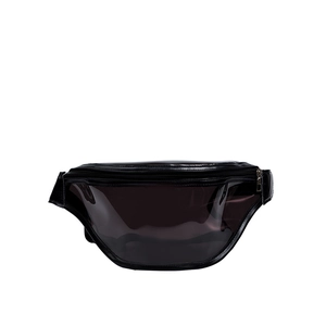 Black transparent sports fanny pack made of PVC with stylish black leather piping and trim