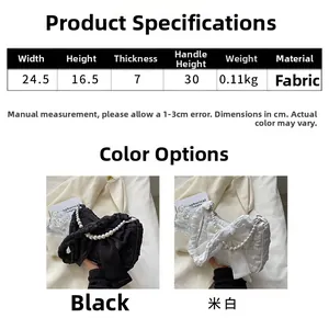 Detailed size chart for floral cloud handbag with pearl handle and bow decoration
