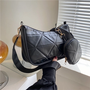 Damen Gesteppte Rauten Umhängetasche Und Mini Runde Tasche PU Leder Breiter Gurt Crossbody Hobo Tasche Retro Mode