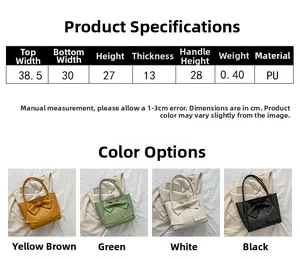 Tableau des tailles et spécifications de ce grand sac cabas avec nœud en cuir PU de qualité