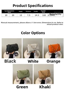 Size chart and specifications for the retro PU leather crossbody bag with dimensions