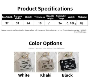 Detailed size specifications for Hello Weekend PU tote bag including width and height