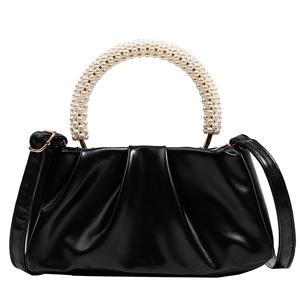 Sac nuage noir minimaliste avec élégante poignée en perles et bandoulière amovible