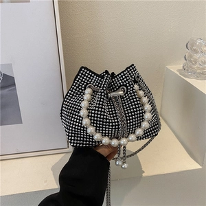 Sac Seau Strass et Künstliche Perles Mode Cordon Sac à Bandoulière Luxe Scintillant Soirée Pochette Avec Chaîne Sac à Main Femmes