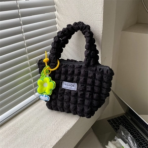 Women Bubble Fabric Shoulder Bag Pleated Popcorn Texture Underarm Tote Fashion Label Casual Handbag Small Tote For Women