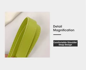 Detail magnification of the comfortable avocado green faux leather shoulder strap stitching