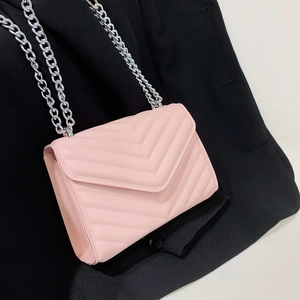 Women V-Quilted Chevron Chain Shoulder Bag PU Leather Flap Crossbody Bag Small Square Handbag Solid Color Fashion Party Purse