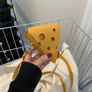 Creative yellow cheese-shaped PU leather crossbody bag with adjustable shoulder strap