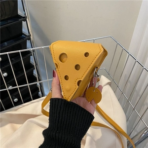 Creative yellow cheese-shaped crossbody bag with a cute mini triangular design and charm