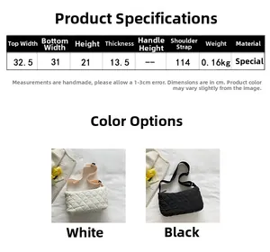 Size chart showing quilted rhombic crossbody bag dimensions and product parameters