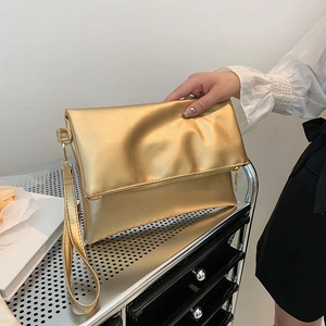 Borsa Pochette da Donna in Pelle PU Tinta Unita Borsa a Busta Con Cinturino da Polso Portafoglio Pieghevole per Festa Quotidiana