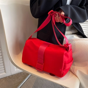 Fashion Nylon Pillow Shoulder Bag For Women Casual Solid Color Crossbody Handbag With Wide Strap And Buckle Daily Commuting