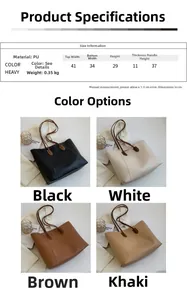 Size chart and dimensions for the large minimalist PU leather tote bag with stitch detail