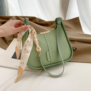 Sac à Épaule Seau en Cuir PU Minimaliste pour Femmes Sac à Bandoulière Grande Capacité avec Foulard en Soie Décoratif Sac Hobo de Mode