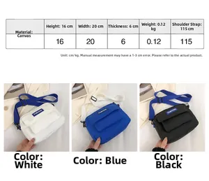 Tabla de tallas detallada para bolso de lona con dimensiones 20x16x6cm y correa ajustable