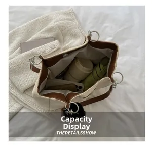 Internal view of beige quilted tote bag showing large capacity for daily essentials